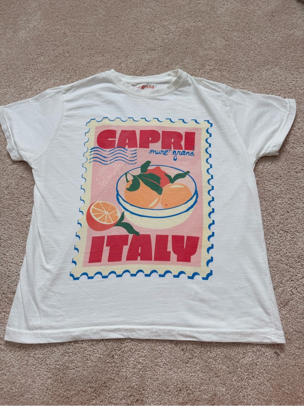 Capri Italy White Graphic Tee with Orange Print